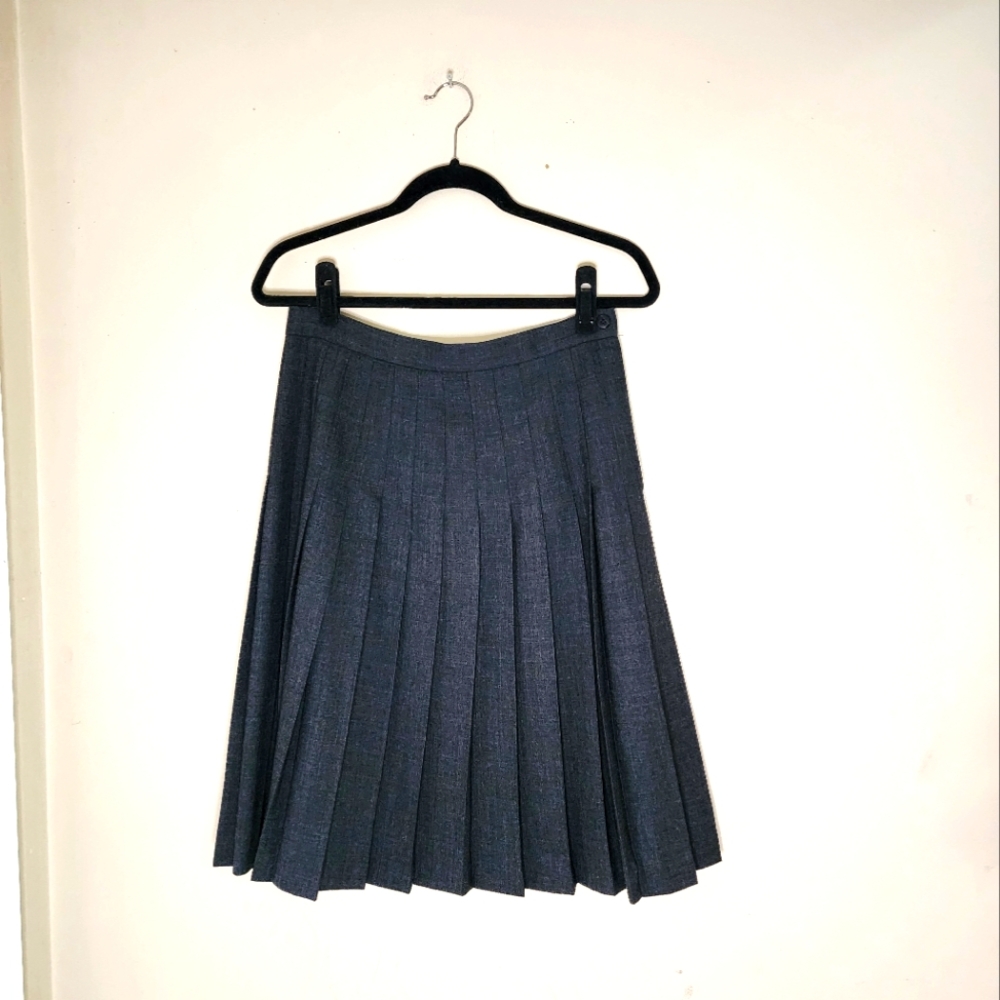 Josephine Chaus 100% Worsted Wool Charcoal Gray Pleated Midi Skirt Size 8